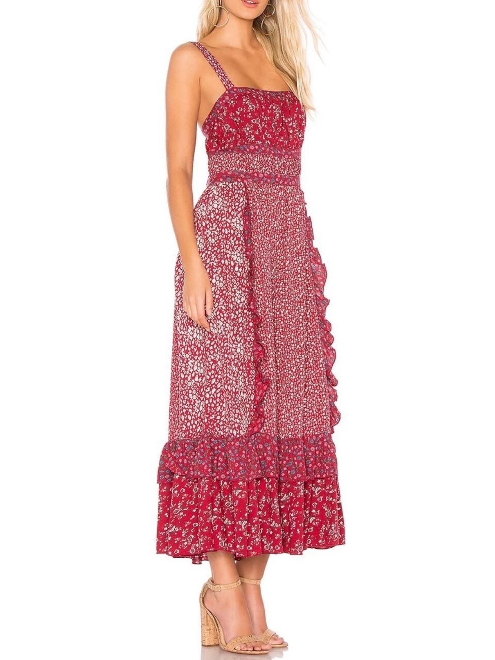 Free People Yesica Maxi in Cherry Combo Floral Ditsy Ruffle Dress 10